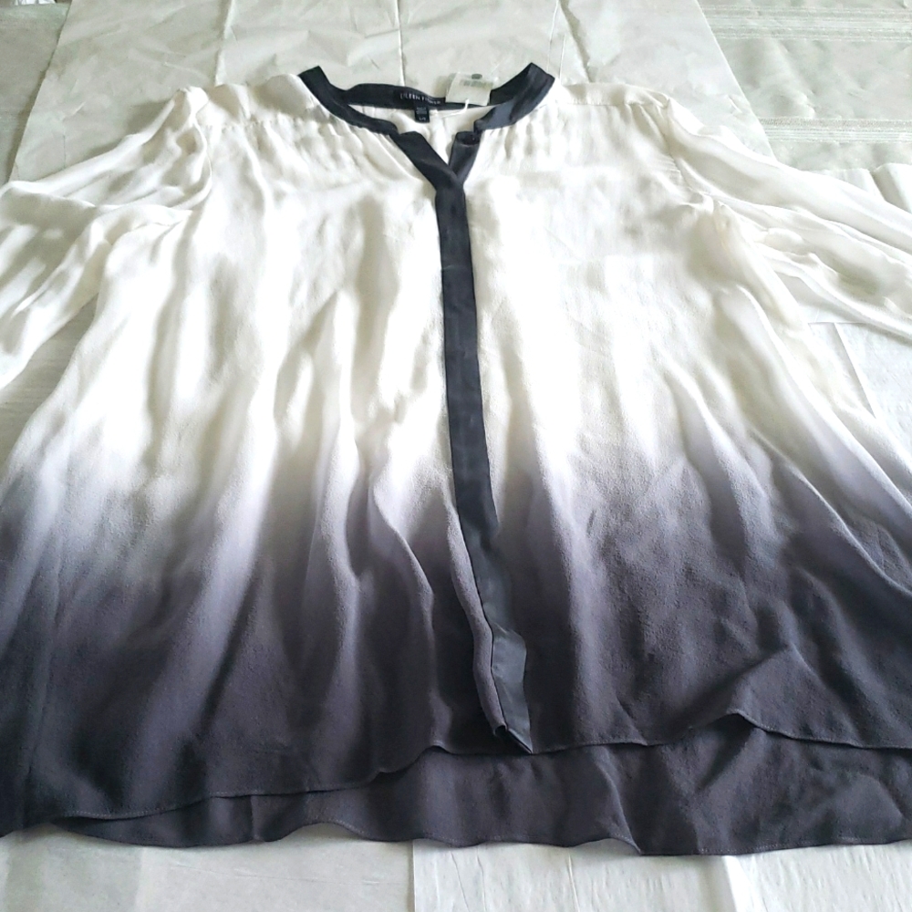 Eileen Fisher NEW Women's 100% Silk Ombre Dip Dye Button Front Tunic Top Sheer - Picture 2 of 14